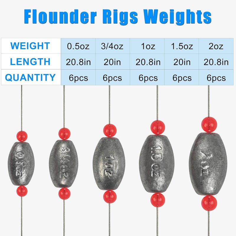 FUSIGO Egg Fishing Sinker Weight Rigs, 6pcs Flounder Rig Saltwater Bottom Rigs Stainless Steel Wire Leader with Egg Sinker Catfish Carolina Rigs Fishing Ready Rigs for Trout Drum Redfish Fishing - Image 3